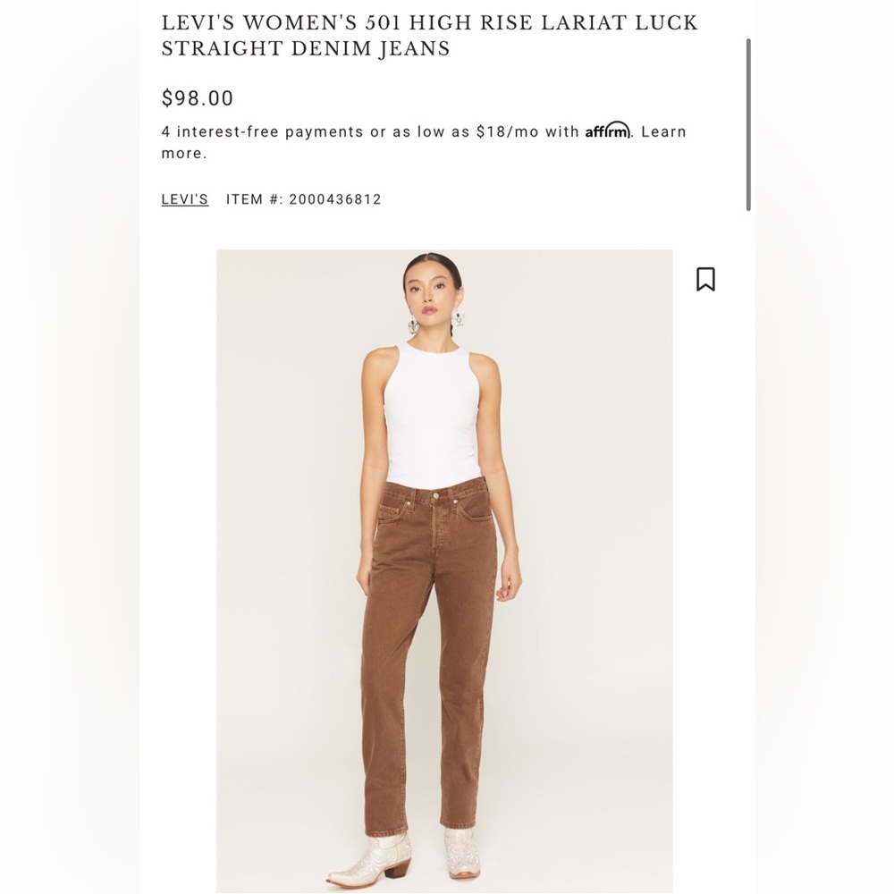 LEVI'S WOMEN'S 501 HIGH RISE STRAIGHT DENIM JEANS